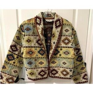 Vintage Boho Aztec Flashback Southwest Tapestry Cardigan Jacket Sz Medium